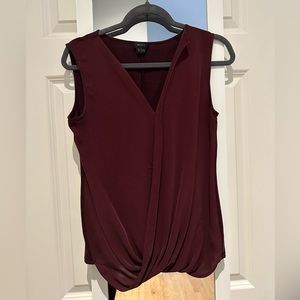 Sz L Theory Maroon V-Neck Sleeveless Silk Blouse Top